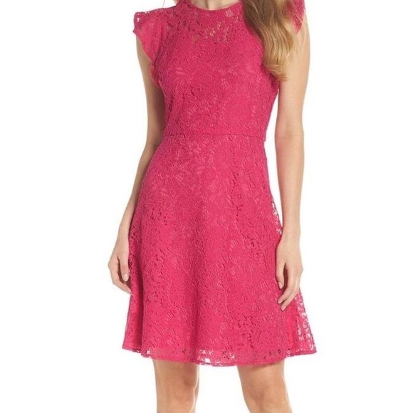 Eliza J - Lace Fit & Flare Dress with Flutter Sleeve - Picture 2 of 11